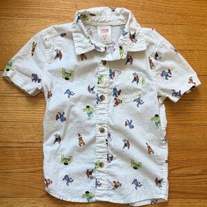 Jumping Beans White Button-Up Shirt with Superhero Print